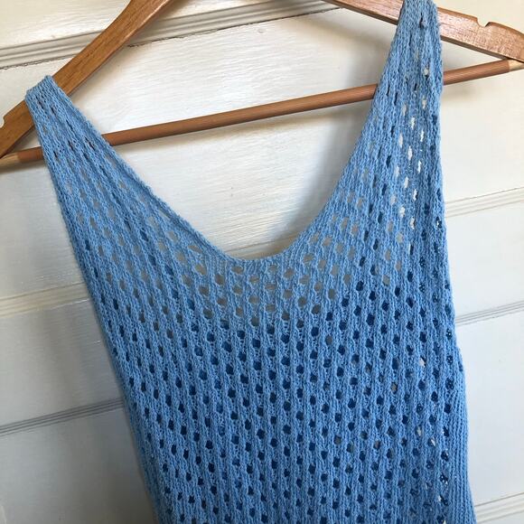 Baby Blue Crochet Swimsuit Cover Size Small Slit Midi Beach Vacation Boho - Picture 2 of 9